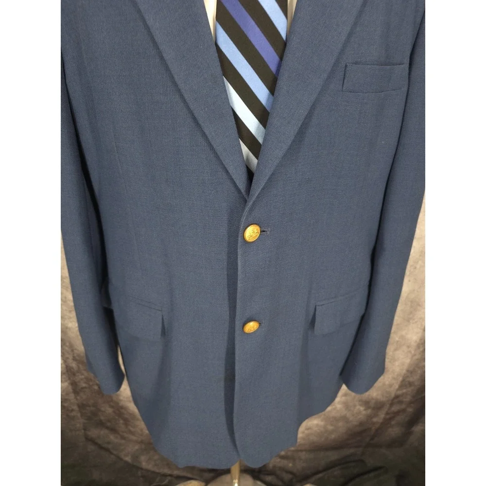 Stafford Sports Coat Mens 44‎ L Blue Blazer Jacket 2 Gold Buttons Wool Blend